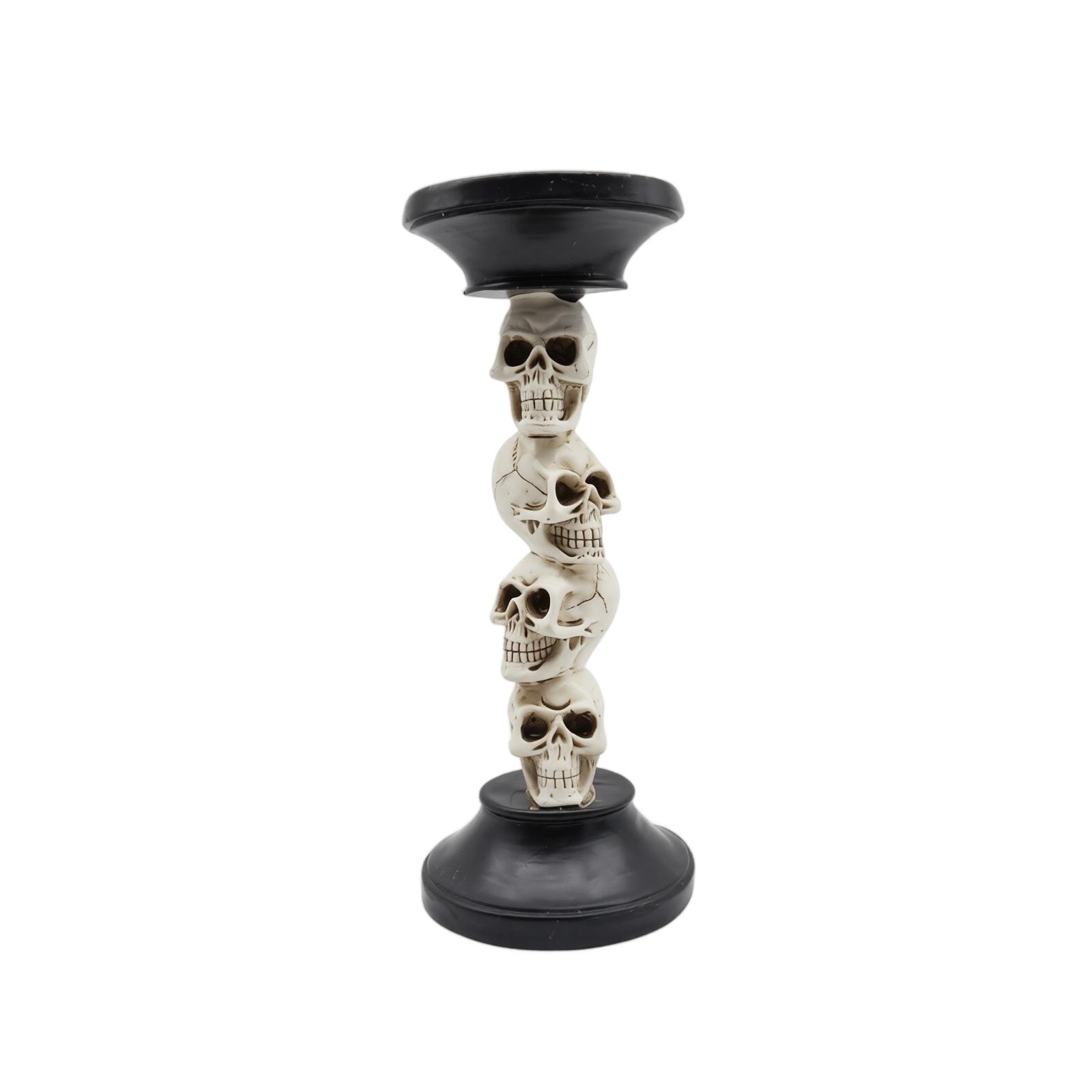 Resin Skull Candle Holder Halloween Decoration Gothic Candle Stand Horror Skull Tree Resin Candle Holder Prop Four Skulls Design one size