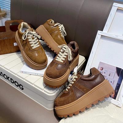 Mode Dicke Sohle Runde Zehenpartie Schnürschuh Street Fashion Damen Sportliche Freizeitschuhe Vielseitige Japanischer Stil Schwammsohle Slipper