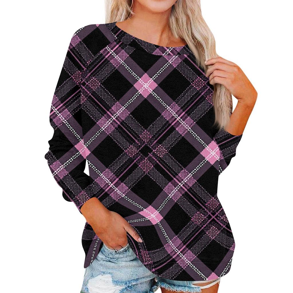 Damen Modisches Rundhals Schulter Langarm Bedrucktes Lässiges Pullover-Oberteil