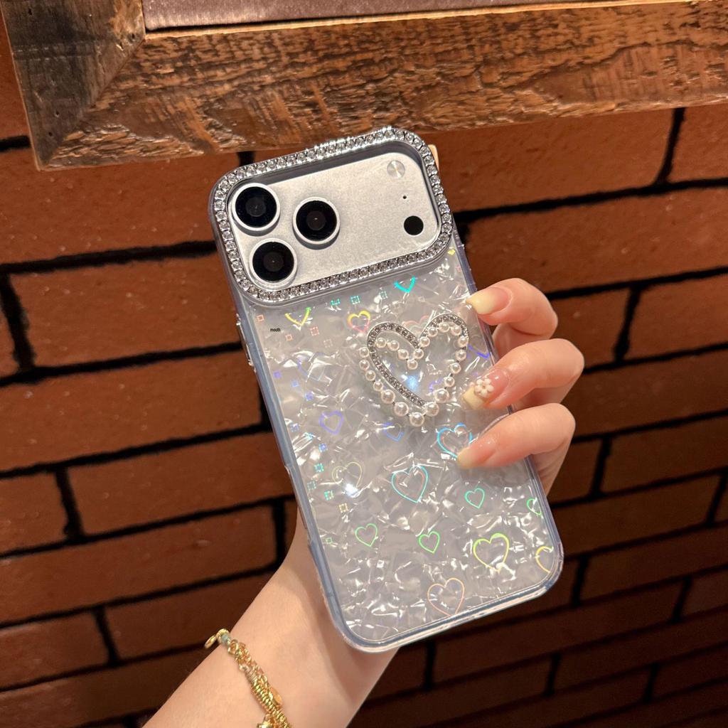 Helle Diamant Doppelherz Handyhülle für iPhone 17 Pro Max/15 Pro, Sanftes Einfaches Design - Kompatibel mit iPhone 11/12/16.