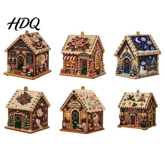 DIY Weihnachtsornament-Set 3D-Haus Kunst-Set mit Kunstperlen Handgemaltes Strassstein-Malerei Hüttenmontage für Erwachsene Tisch-Weihnachtsbaum Aufhängbar Perlenbesetzt