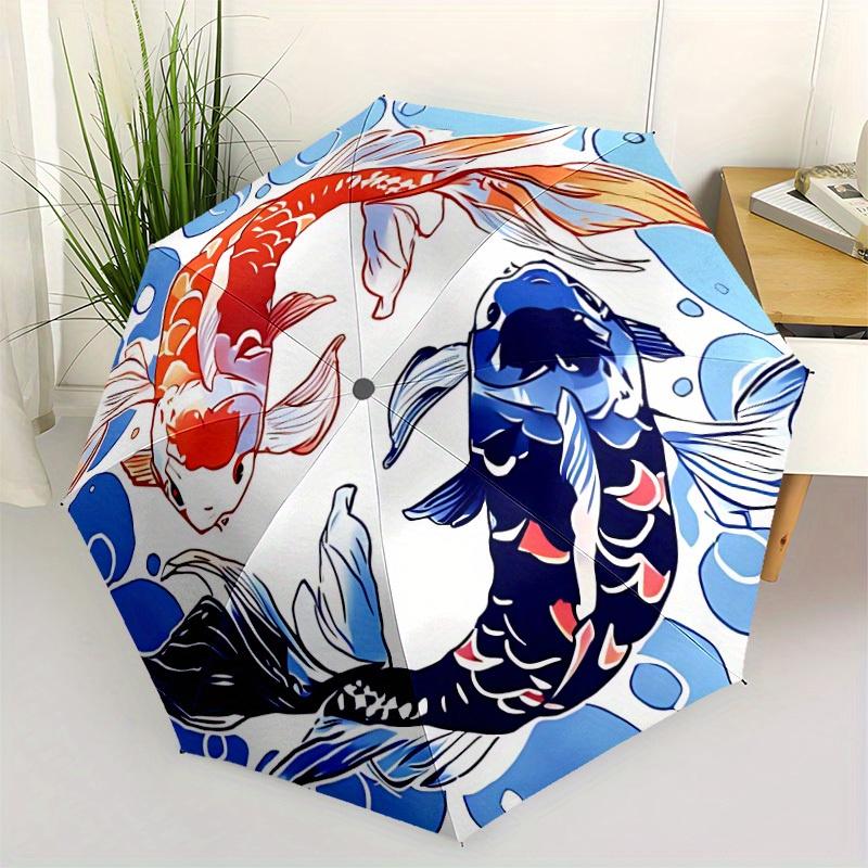 1pc Koi Fish Yin Yang Automatic Opening/closing umbrella, Reinforced 8-Rib Construction, Compact Travel Umbrella yy250808151