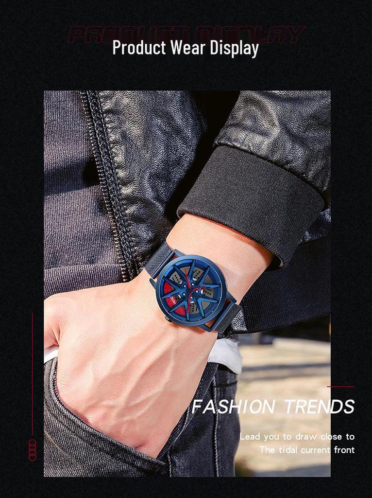 Classic Men's Quartz Watch - Car Wheel Style, Steel Band, Trendy & Casual