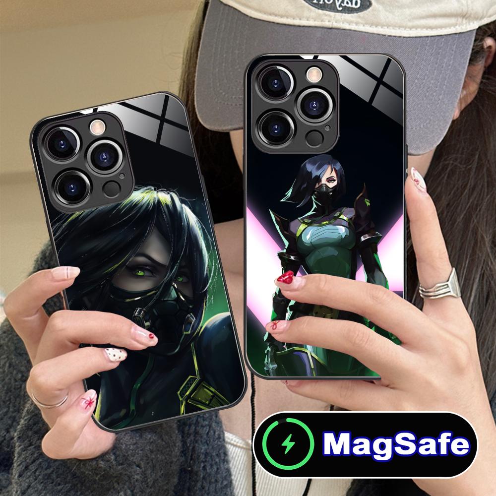 Valorant Viper Mobile Phone Case for iPhone 16 15 14 13 12 11 Pro Max Plus Mini MagSafe Glass Colour Protective Luxury Cover