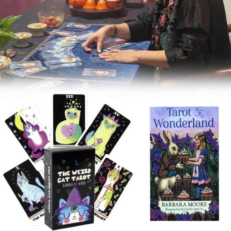 The Weird Cat Tarot In Wonderland Cards Set With Colorful Box For Divination And Entertainment