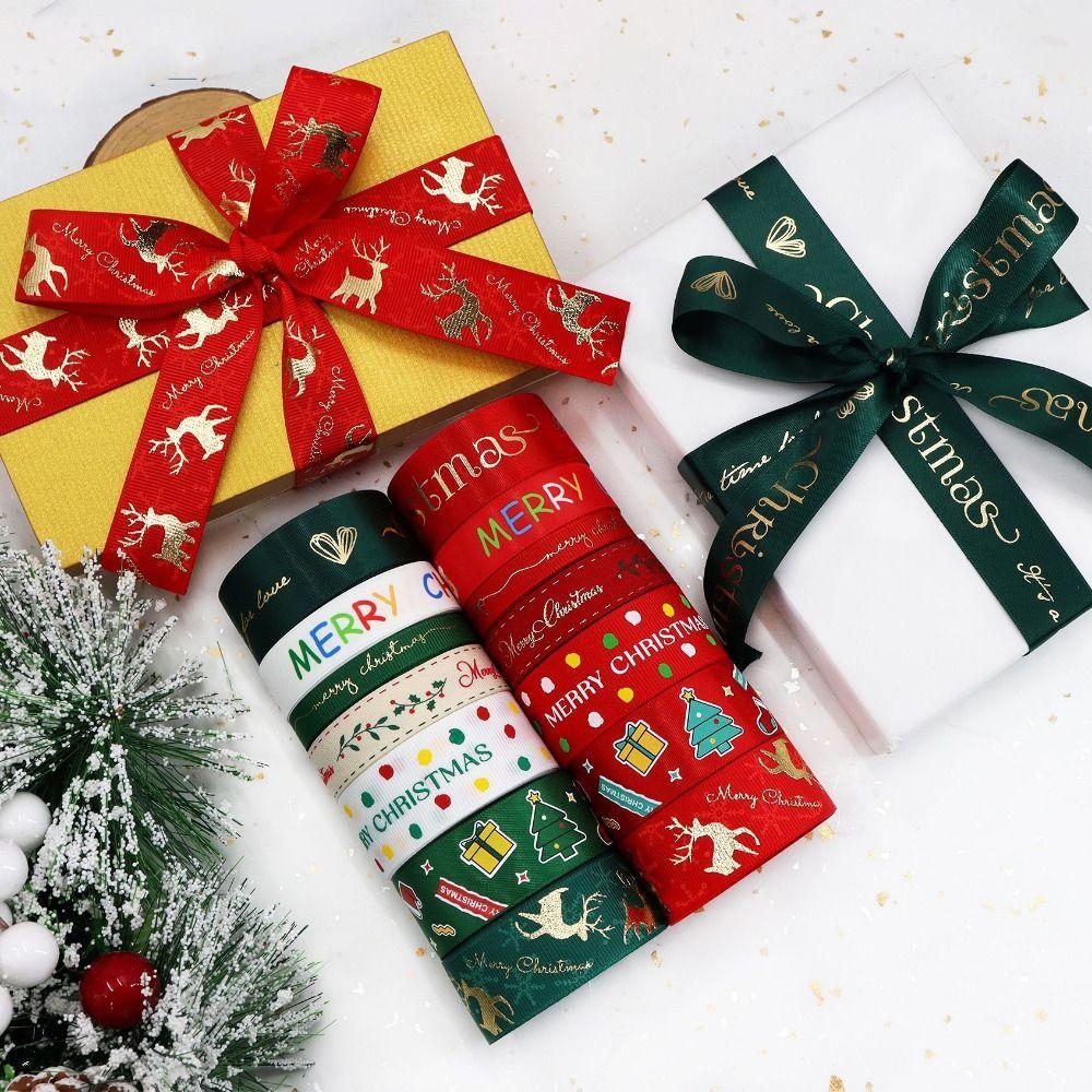 New 4.5 Meter Christmas Ribbon Ployester DIY Crafts Printing Ribbon Handmade Christmas Decoration Xmas Gift Wrapping Ribbon