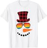 Snowman Face Carrot Nose Christmas Winter Plaid Santa Hat T-Shirt