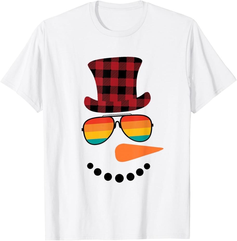 Snowman Face Carrot Nose Christmas Winter Plaid Santa Hat T-Shirt XL