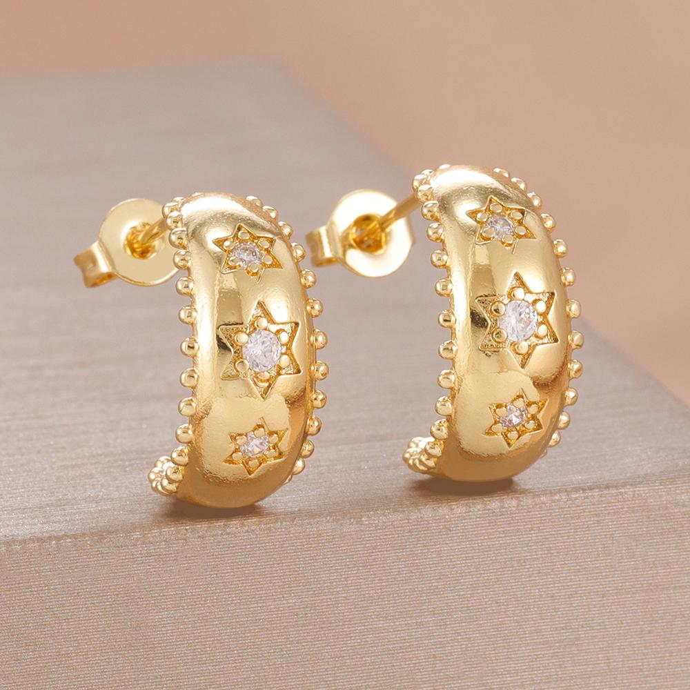 Vintage Fashion Zircon Star Hoop Earrings For Women French Design 14K Gold Plated Chain Earring Punk Cartilage Piercing Jewelry