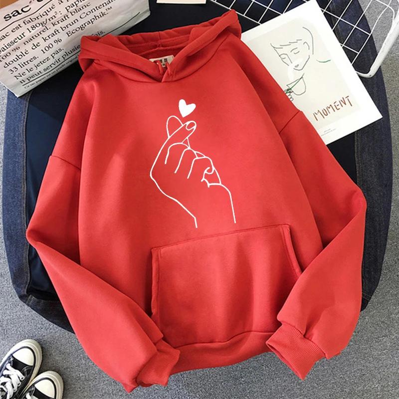 Unisex Y2k Finger Heart Print Long Sleeve Sweatshirt Funny Gothic Kangaroo Pocket Hoodies Women's Casual Vintage Hooded Clothes