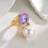 Purple Zirconium Open Ring, Korean Style Titanium Steel Fashion, Autumn/Winter Hand Jewelry