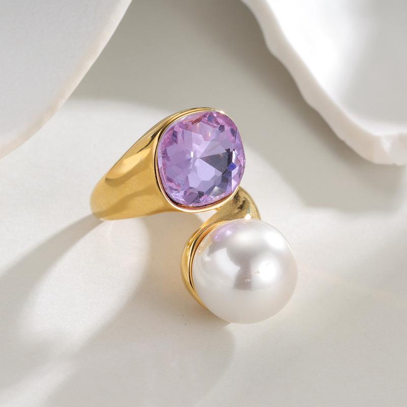 Purple Zirconium Open Ring, Korean Style Titanium Steel Fashion, Autumn/Winter Hand Jewelry