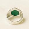 Hexagon Green Emerald Signet Ring, 925 Sterling Silver, Handcrafted Bohemian Ring