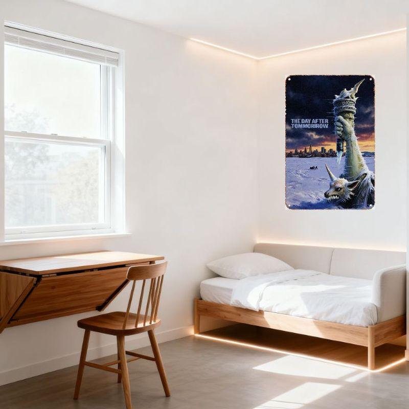 The Day After Tomorrow Movie Poster Metal Tin Sign, Statue of Liberty Frozen in Ice & Snow, Horror Monster Apocalyptic Scene Dec