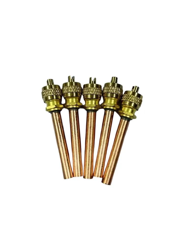 10 pcs. 1/4 inch schrader valve, service filling fitting, tube diameter 6 mm, wall thickness 0.4 mm, total length 63.3 mm, for repair of air condition