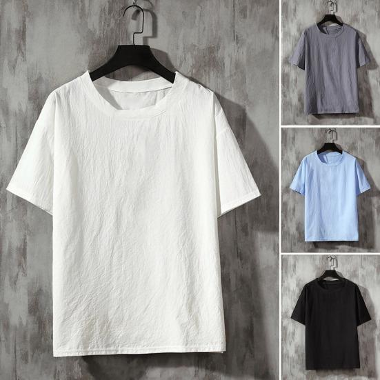 O Neck Men T-shirts Lightweight Plus Size Solid Color Casual Top Streetwear