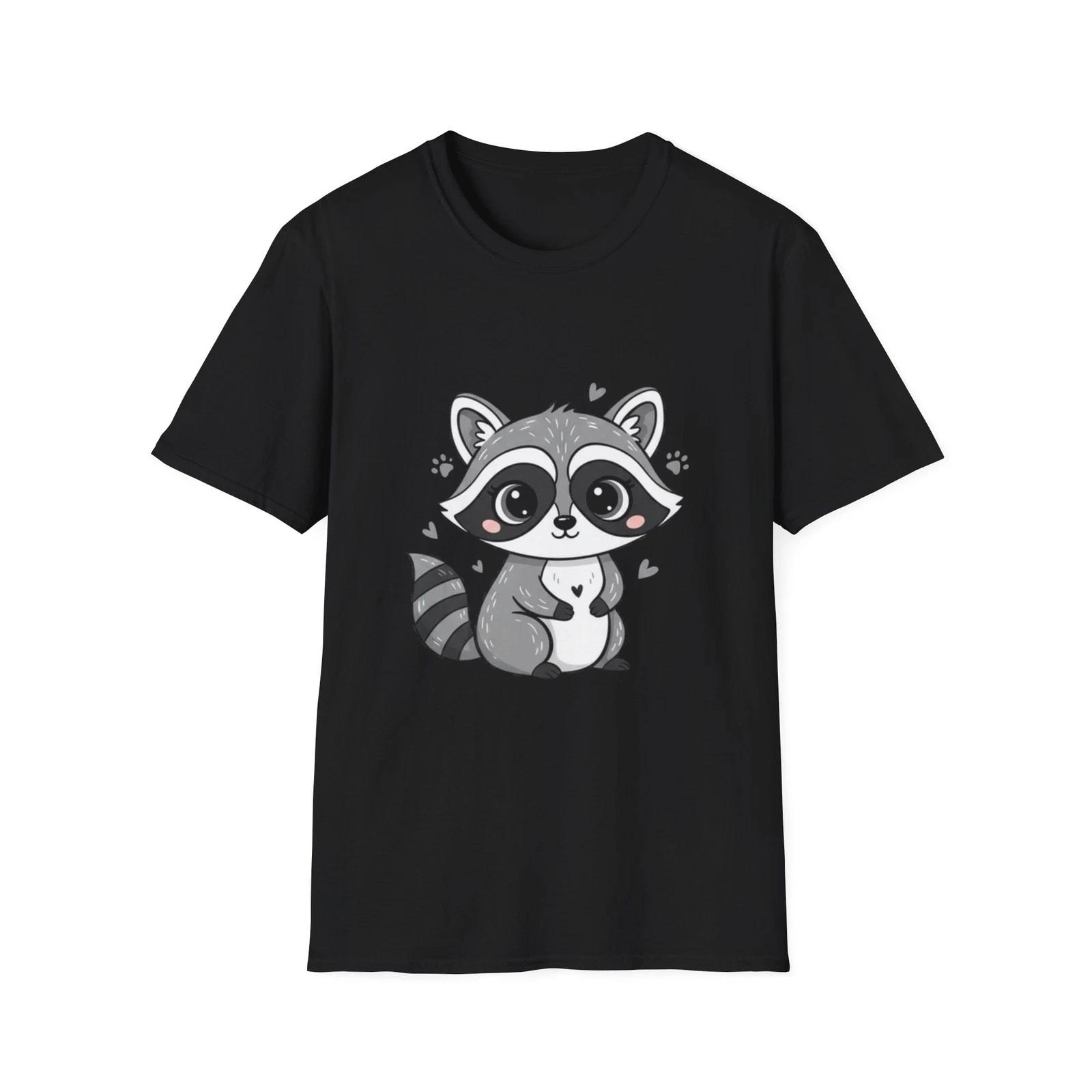 Raccoon Cute Kawaii Cartoon Black Tee Animal Lover Graphic T-Shirt 2XL