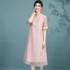 New Chinese Style Silk Dress with Embroidered Organza and Mulberry Silk for Summer