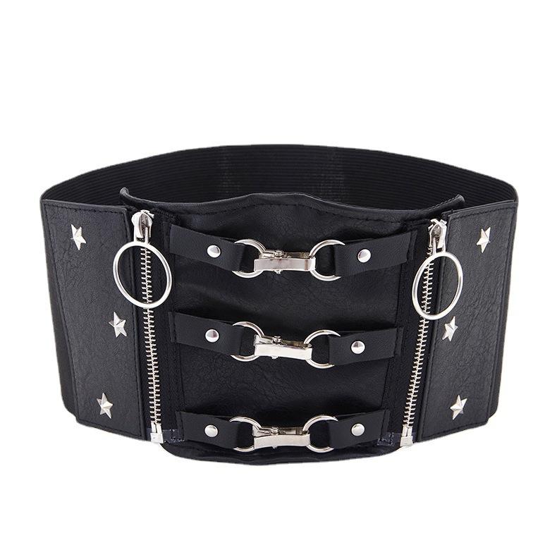 Side Zipper Two With Three Hook Buckle Star Pattern Elastic Women Waistband