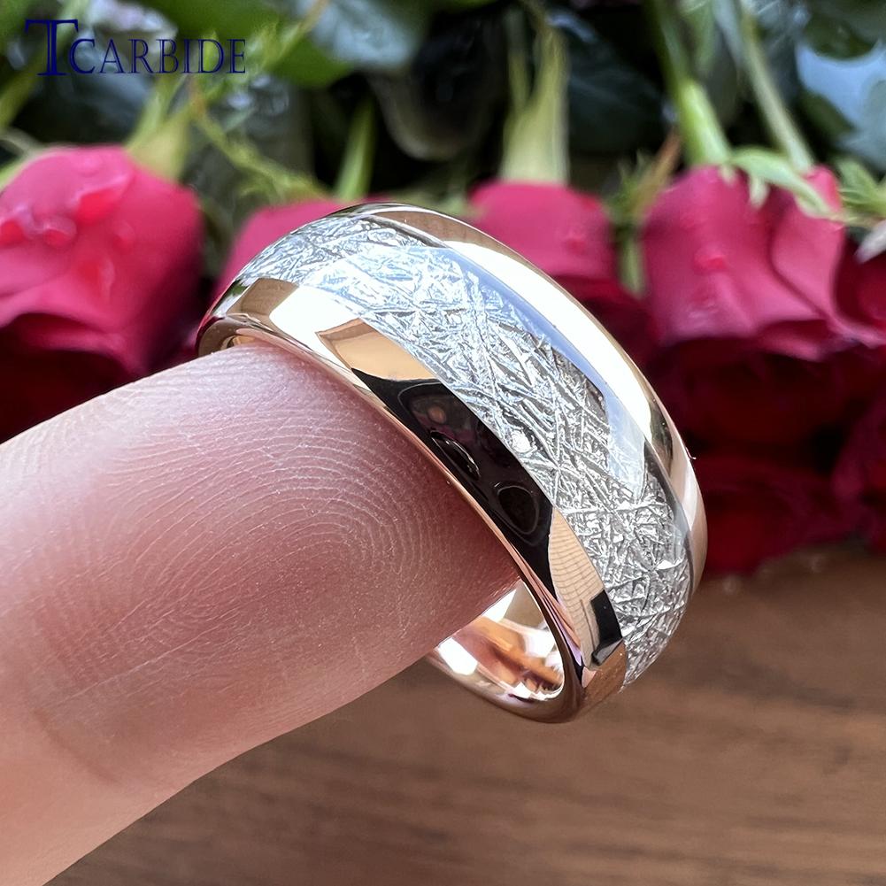 4MM 6MM 8MM Men Women Tungsten Engagement Wedding Band Bright Meteorite Inlay Valentine's Day Gift Jewelry Comfort Fit