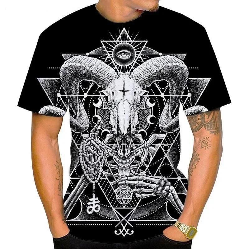 Summer  Devil Satan Print T-shirt 3D Men Short Sleeved Tee Shirt Fashion Harajuku Hip Hop Casual Unisex Streetwear