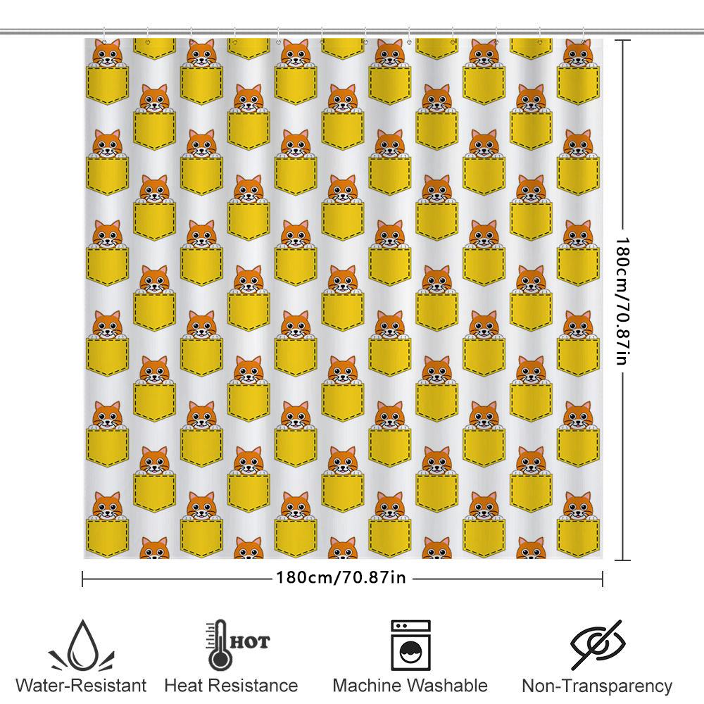 Animal Pocket Print Shower Curtain Set Decorate Your Bathroom With This Adorable Cartoon Dog Design Made From Durable Polyester