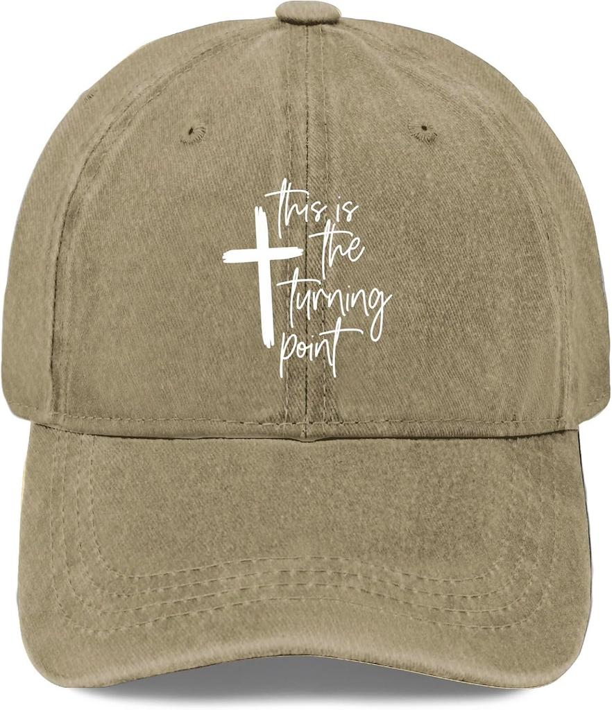 This Is The Turning Point Cross Graphic Washed Baseball Cap Distressed Casual Polyester Hat for Adults