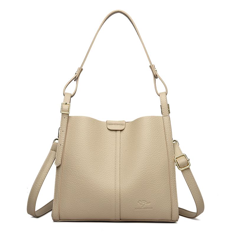 2025 Solid Color Shoulder Bag for Women High-quality Soft Leather Casual Tote Bag Ladies Vintage Crossbody Messenger Handbag Sac