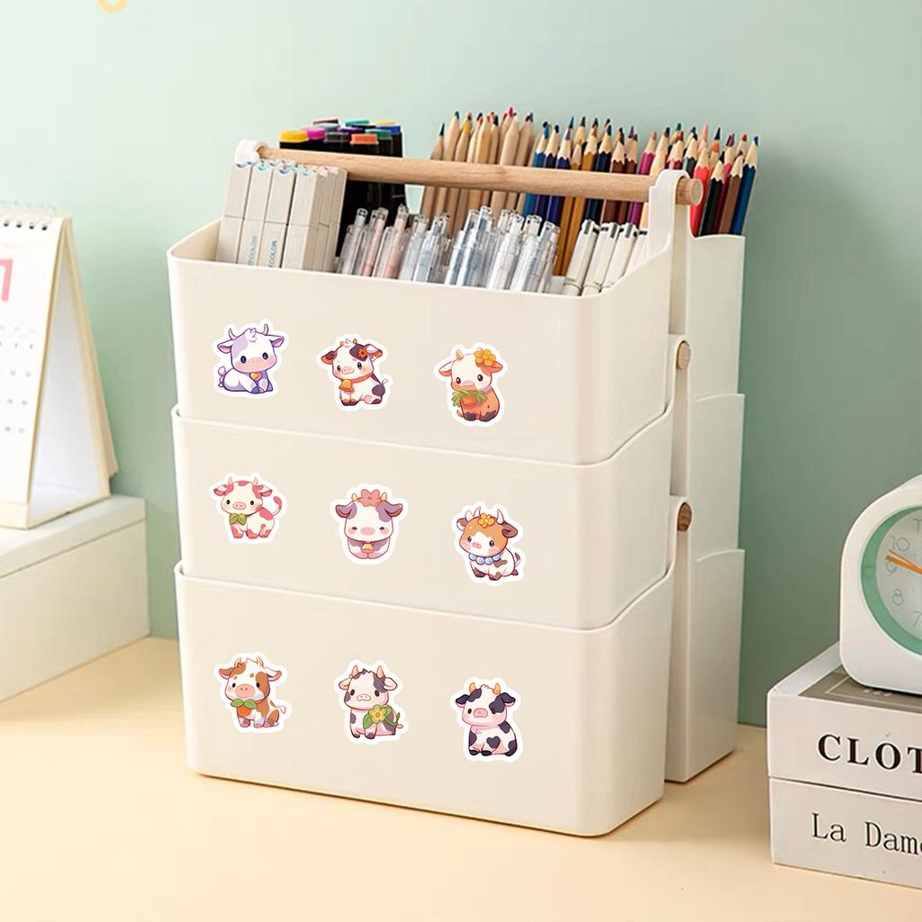 500PCS Cute Cows Stickers Rolls Aesthetic Cartoon Rainbow Cow Sticker Cute Animal Waterproof Vinyl Decals for Teens Laptop