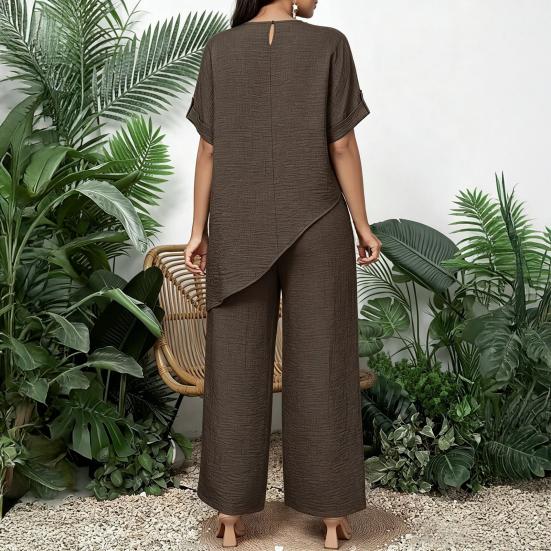 Completi Casual Estivi da Donna 2 Pezzi Top a Manica Corta Girocollo con Orlo Asimmetrico e Pantaloni Lunghi Abbigliamento per il Relax