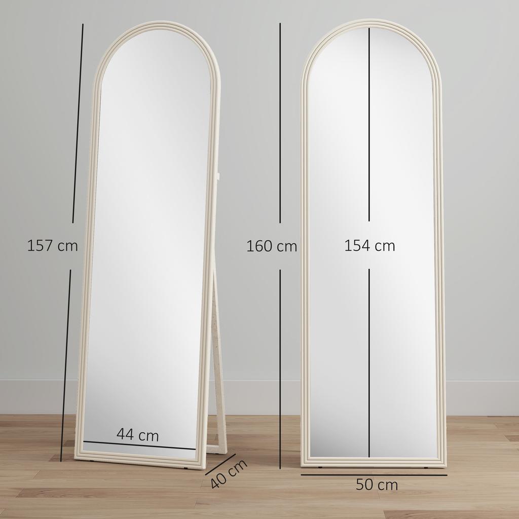 Floor Mirror, Full-Length Arched, Stone-Effect Frame, 50 x 160 cm, White
