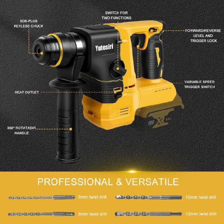 Cordless 1400rpm Electric Rotarys Hammer Rechargeable Electric Hammer Drill for 20V Battery Brushlesses Cordless