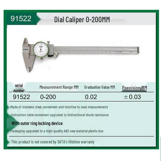 SATA Stainless Steel Dial Vernier Caliper 91521/91522/91523 Manual Measuring Tool