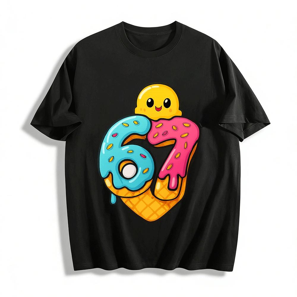 Cute Cone Number 67 Print Casual Top For Kids Teens Pure cotton T-shirt XXS