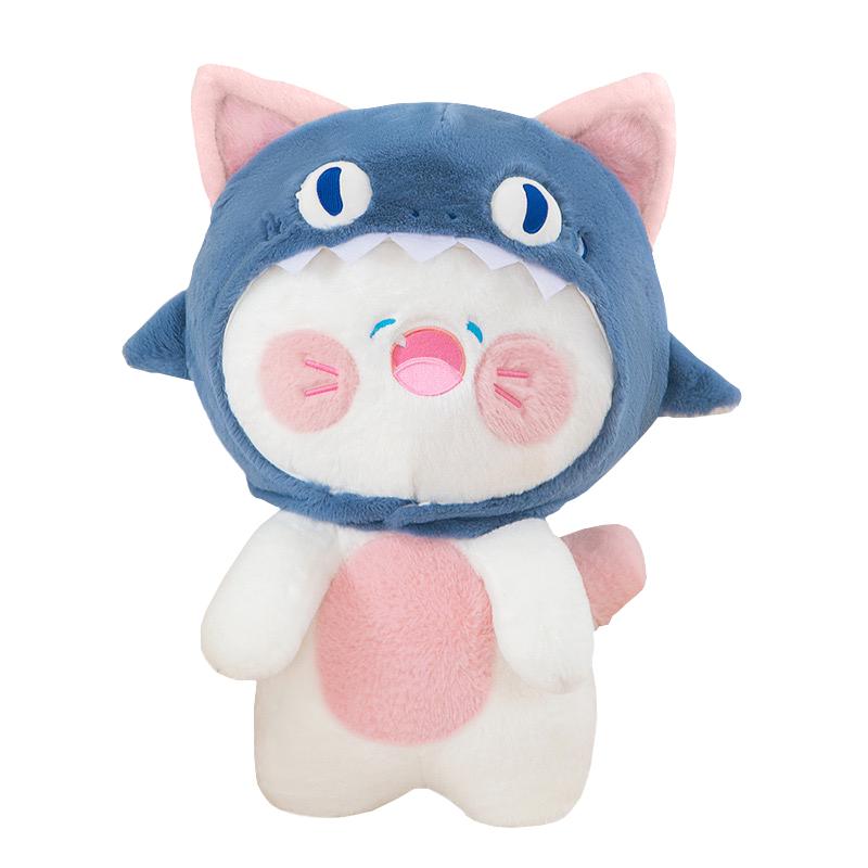 Kawaii Shark Cat Plush Toy Pretty Stuffed Animals Soft Doll Detachable Hat Girls' Toys for Children Funny Gifts Room Decor Gifts