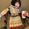 Fair Island Wind Knitted Scarf Women's Autumn and Winter Advanced Sense of Contrasting Colors Thickened Warm Korean Atmosphere Scarf Student