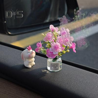 2Pcs Car Rearview Mirror Ornament Set Cute Mini Bunny Flower Vase Dashboard Decorations Car Interior Accessories for Women