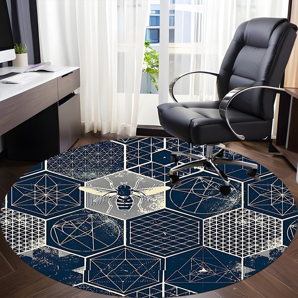 1pc Bee Honeycomb Office Round Area Rug, Indoor Mat Suitable ForOffice, Under Office Chairs Bedroom Living Room Home Decor, Room Deco D120