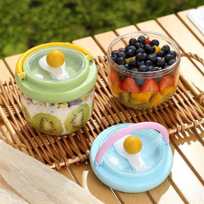 INS Leakproof Salad Cup With Spoon Fruit Box Salad Cup Round Fresh-keeping Portable Sealed Breakfast Cup Transparent Oatmeal Cup