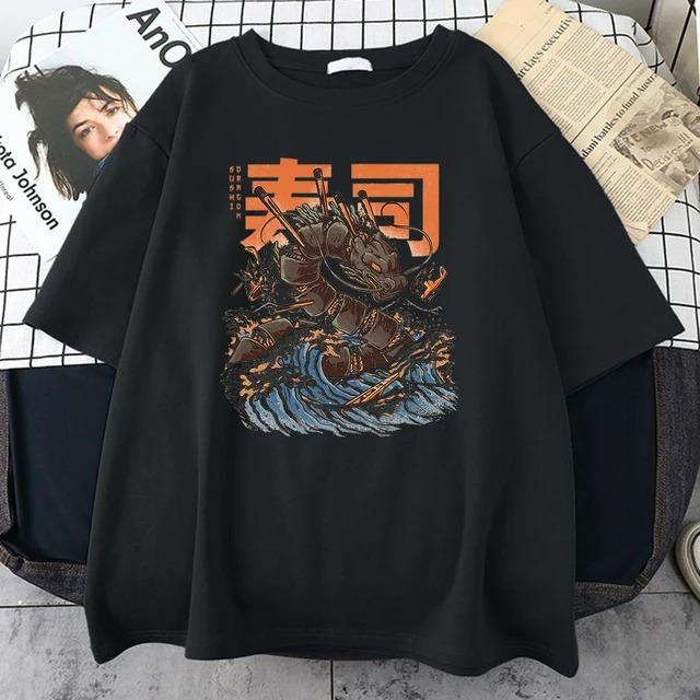 Funny Catzilla Japan Cat Kitten Lover Men T Shirt Male Casual Tees Summer Hombre Oversized Tee Harajuku Shirt Men Clothing