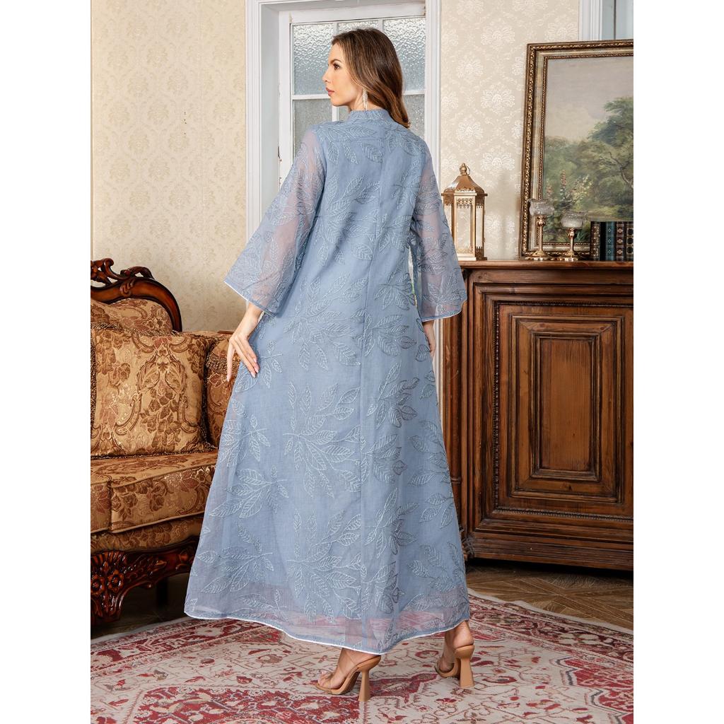 New Heavy Sequined Full Body Mesh Embroidered Kaftan Robe, Hot Sale Cross-border Women's Long Dress, Wholesale In Stock
