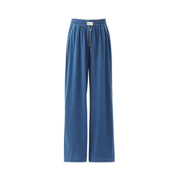 Zomer Lente Casual Broeken Nieuwe IJszijde Wijde Pijpen Rechte Pijpen Smalle Versie Slank Dunne Zijde Vallend R Stoffen Label Ketting Liefde