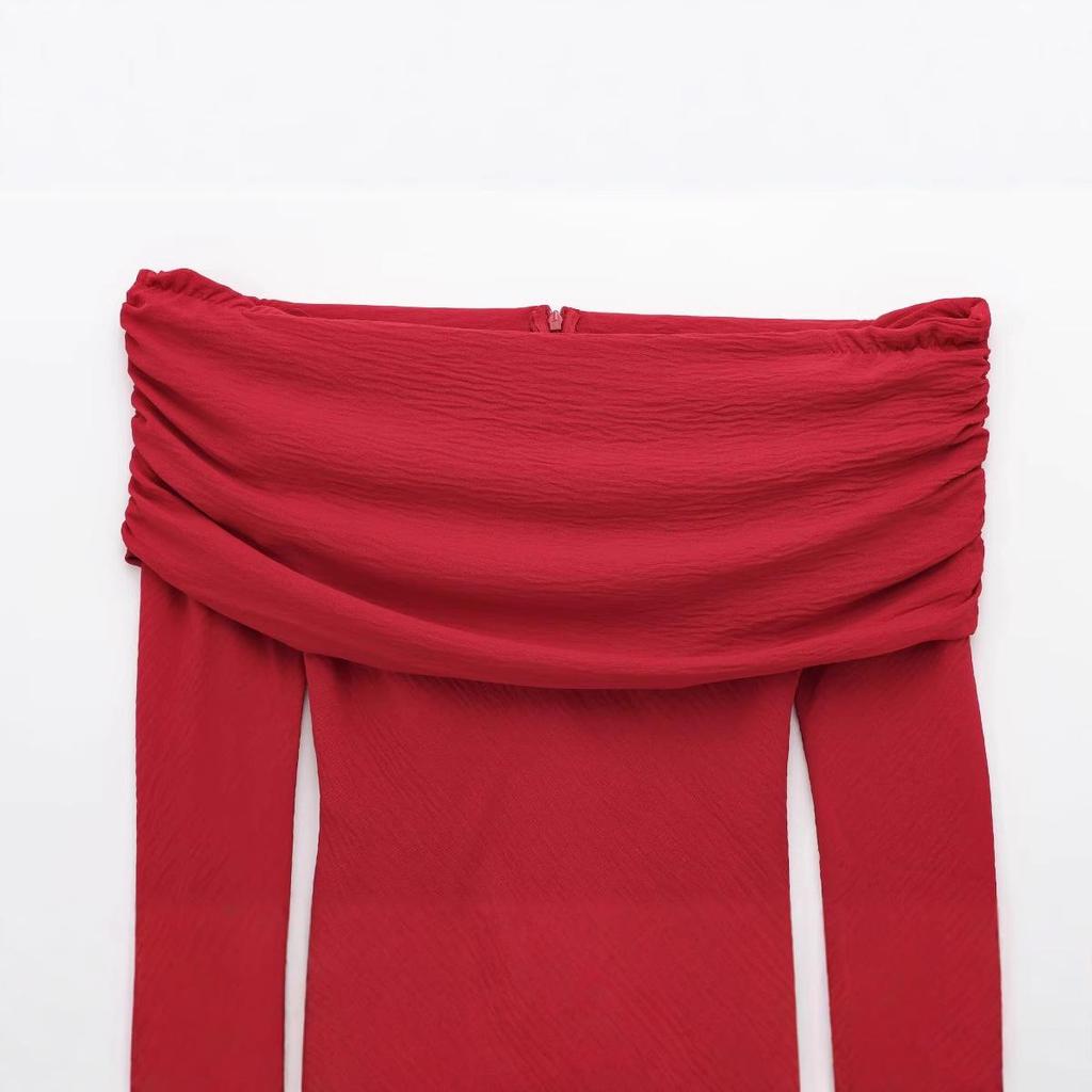 2024 Women's European & American Style One-Shoulder Ruched Slimming Top