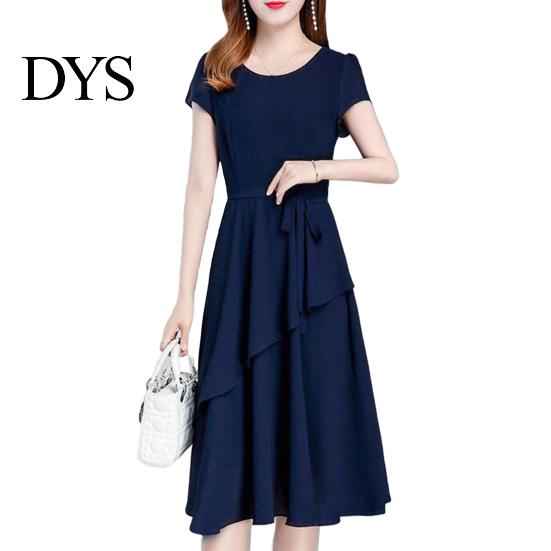 Prom Dress Lady Summer A-line Patchwork Midi O Neck Short Sleeves Dating Lace-up Waist Solid Color for Parties Commuting Slim Look