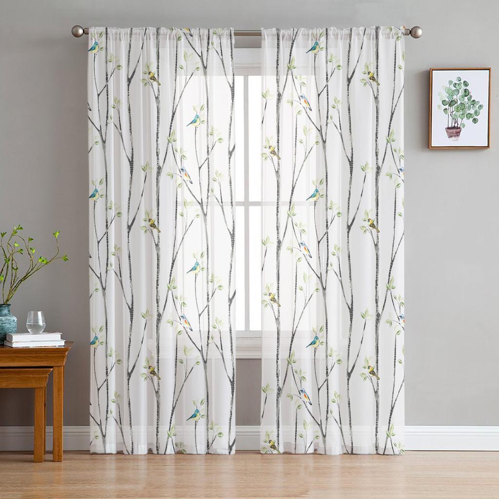 Black White Branches Sheer Curtains for Bedroom Living Room Decoration Window Curtain for Kitchen Tulle Voile Organza Drapes