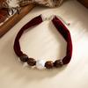 Fabric Necklace with Metallic Beads Leopard Print Scarf Choker, Faux Pearl Beads, Soft Adjustable Velvet Choker Fashion Jewelry for Women Daily