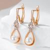 Luxury Unique Natural Zircon Pearl Long Drop Earrings For Women  Rose Gold Color Bridal Wedding Jewelry  New