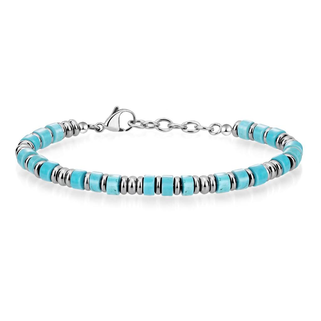 Bohemian chain bracelet, natural stone flat bead stainless steel chain, holiday gift, obsidian chain bracelet.