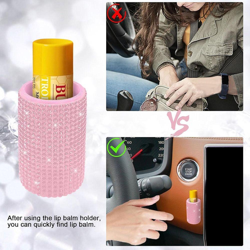 Silicone Car Chapstick Holder Rhinestone Cosmetic Holder NEW Lip Balm Storage  Car Interior