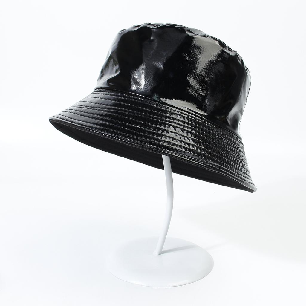 Faux Leather Reversible Bucket Hat Fashion Waterproof Fisherman Hats For Men Women Gold Silver Black Fishing Cap Sun Hat